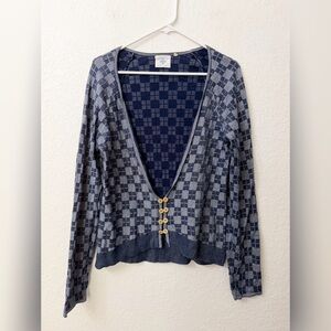 HWR Monogram for Anthropologie Blue Checkered Women's Sweater Cardigan Size L